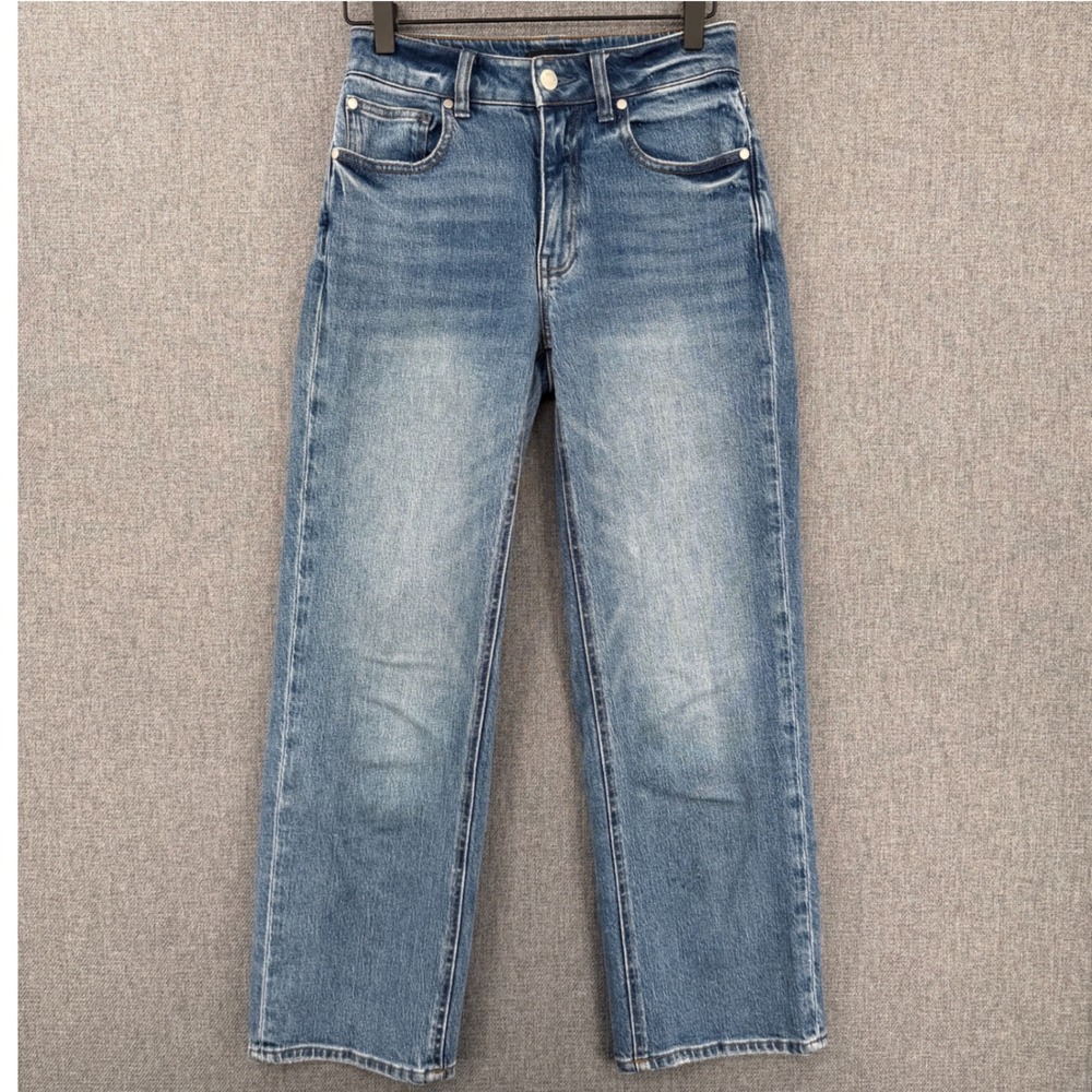 Quince Comfort Stretch High Rise Cropped Wide Leg Denim Jeans Atlantic Blue 25